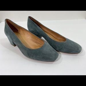 Madewell Raquel Pump Green Suede Block Heel Shoe